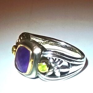 Beautiful 18k Gold, Sterling Silver, Amethyst, and Peridot Bold Ring.